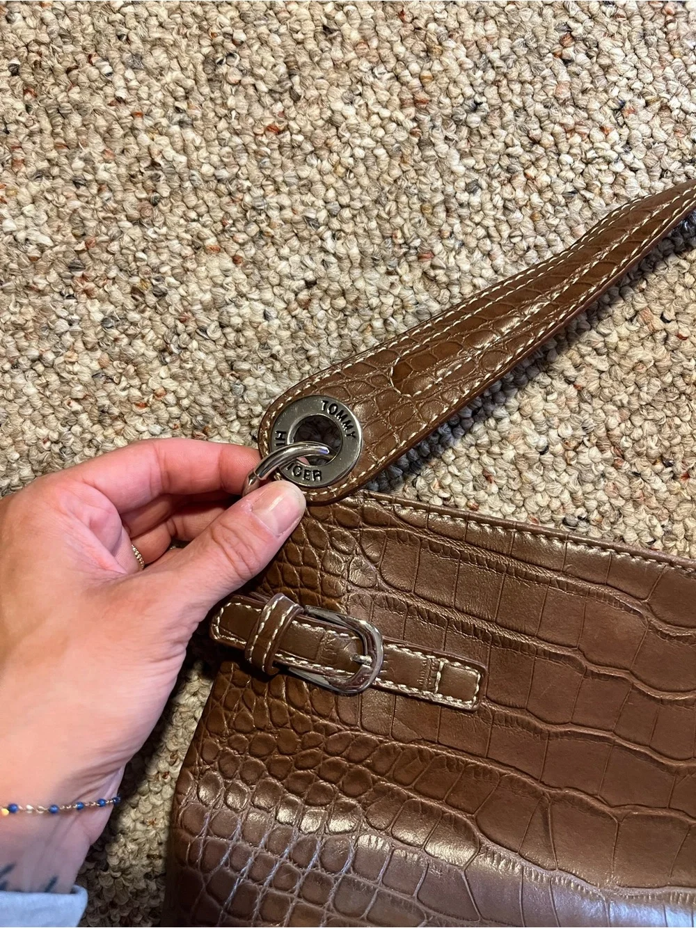 Vintage Y2K Tommy Hilfiger Brown Faux Crocodile Shoulder Bag